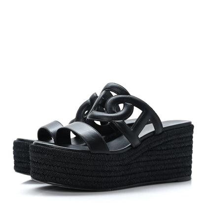 Hermes Nappa Ithea Espadrille Wedge Sandals 39 Black 3 of 8