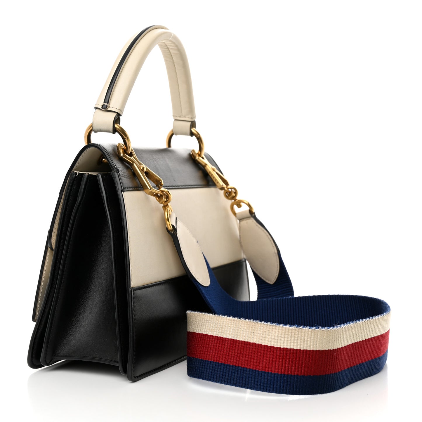 Calfskin Sylvie Web Small Queen Margaret Top Handle Bag Black White
