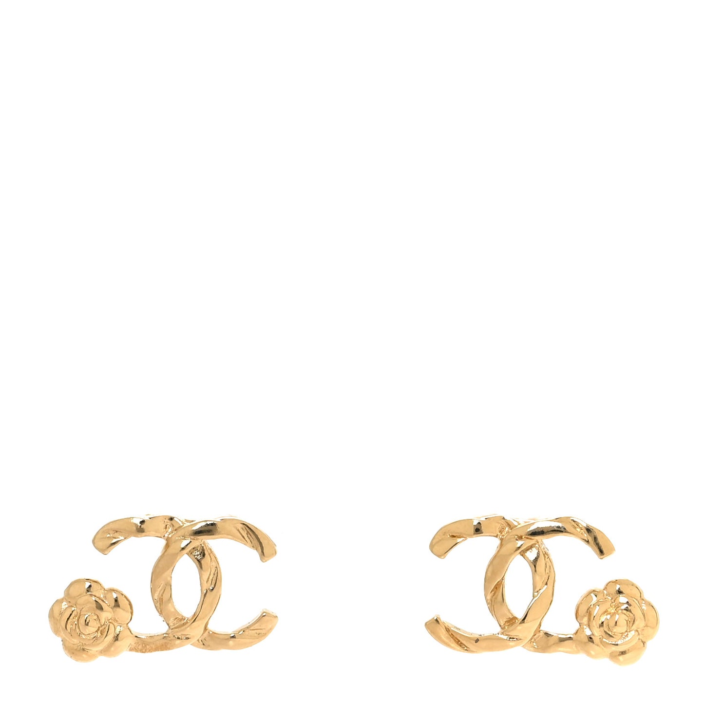Metal Camellia CC Earrings Gold