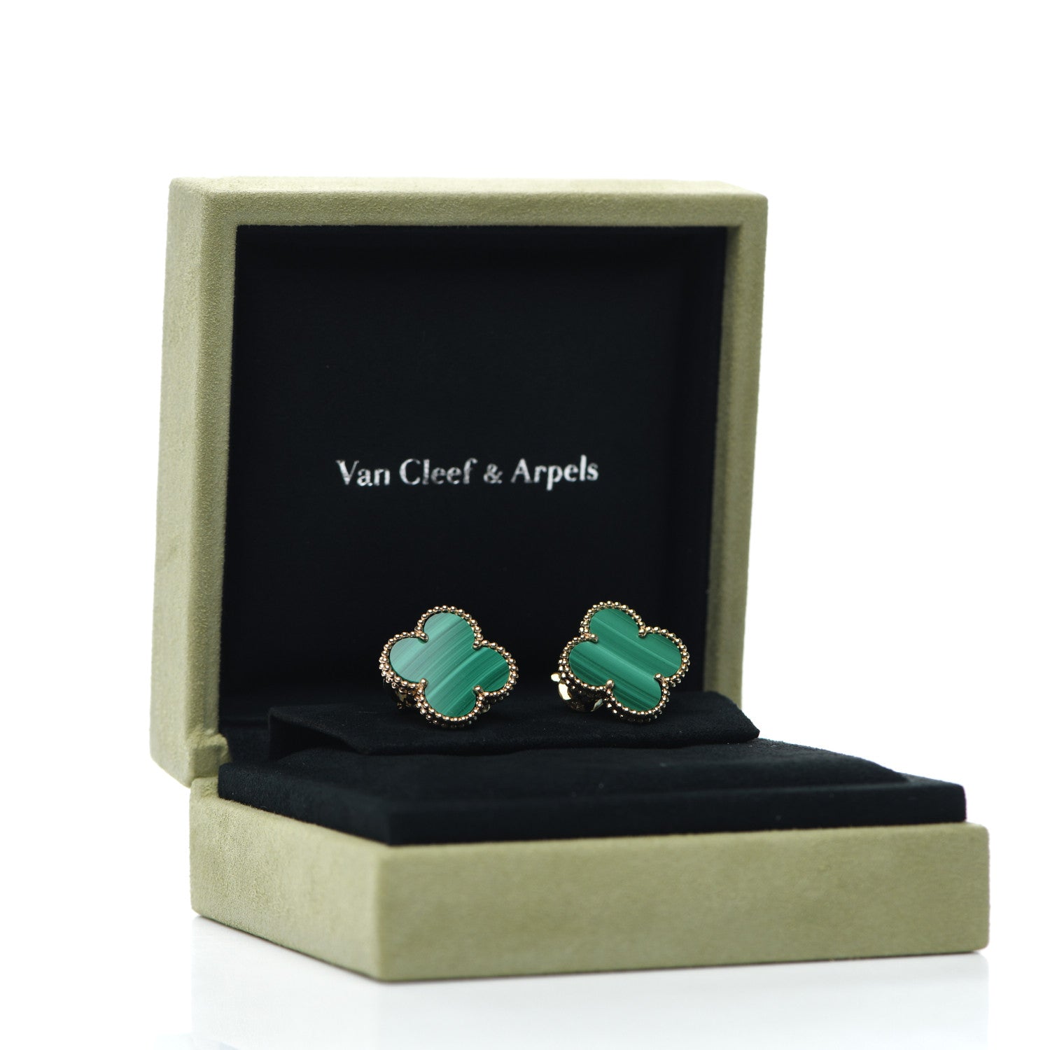 Van Cleef & Arpels 18K Yellow Gold Malachite Magic Alhambra Earrings 5 of 5