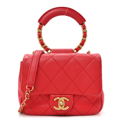 Chanel Lambskin Quilted Small Circular Handle Bag Brilliant Rouge 1 of 15