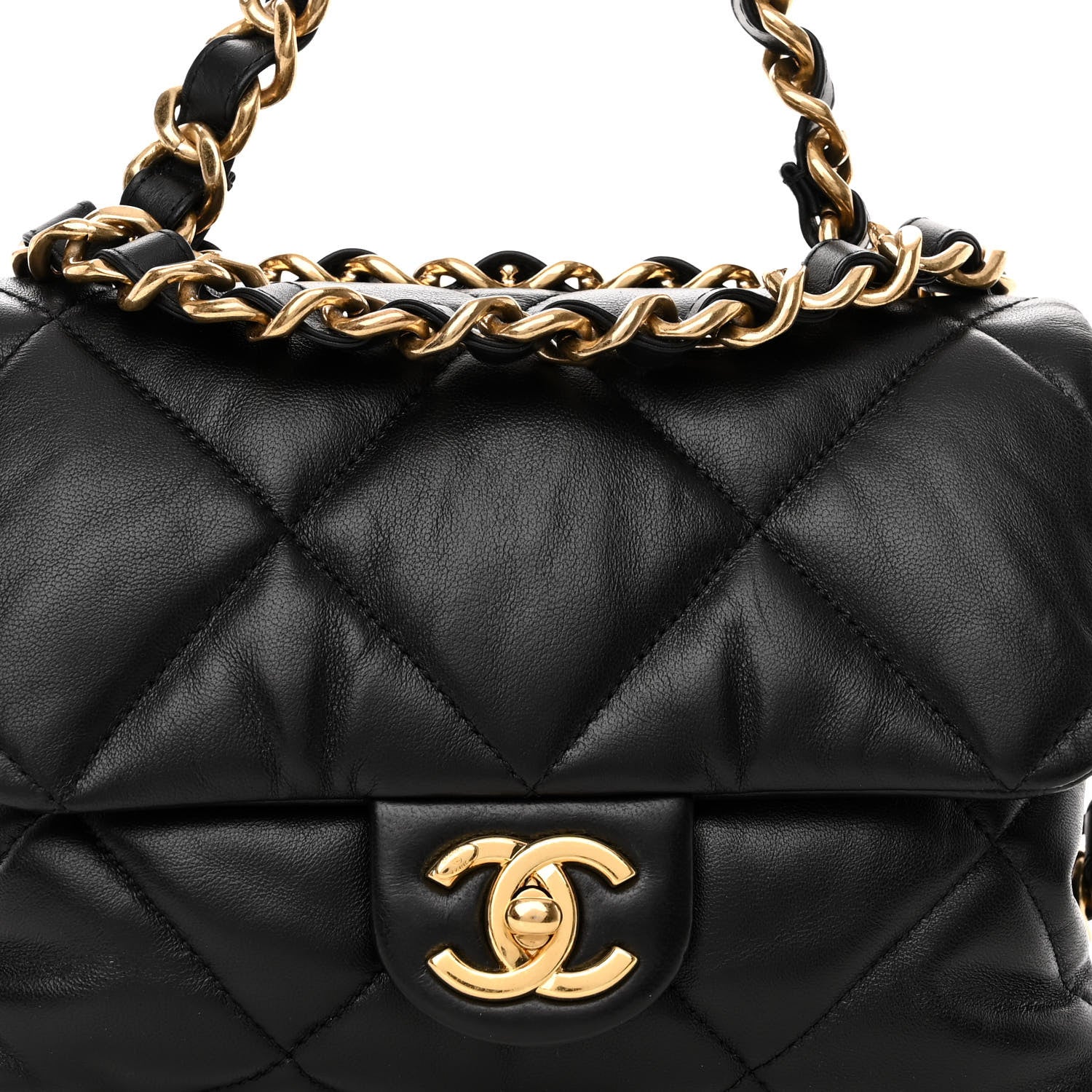Chanel Lambskin Quilted Small Chain Top Handle Flap Black 7 of 10