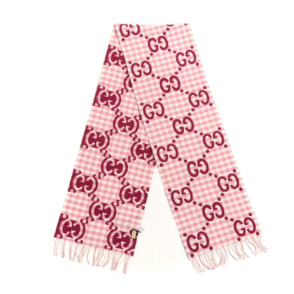 Gucci Wool Polyamide Jacquard GG Monogram Diamcheck Logo Scarf Roseatte Ivory 2 of 4
