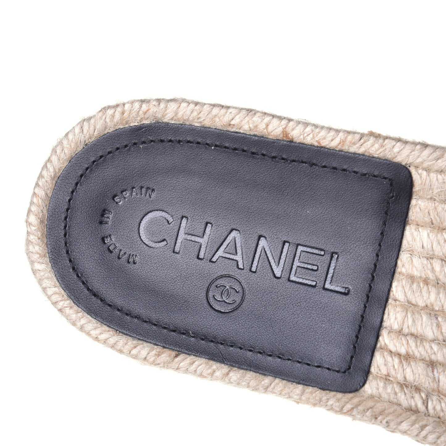 Patent Calfskin Crystal CC Espadrille Slip On Sandals 39 Black