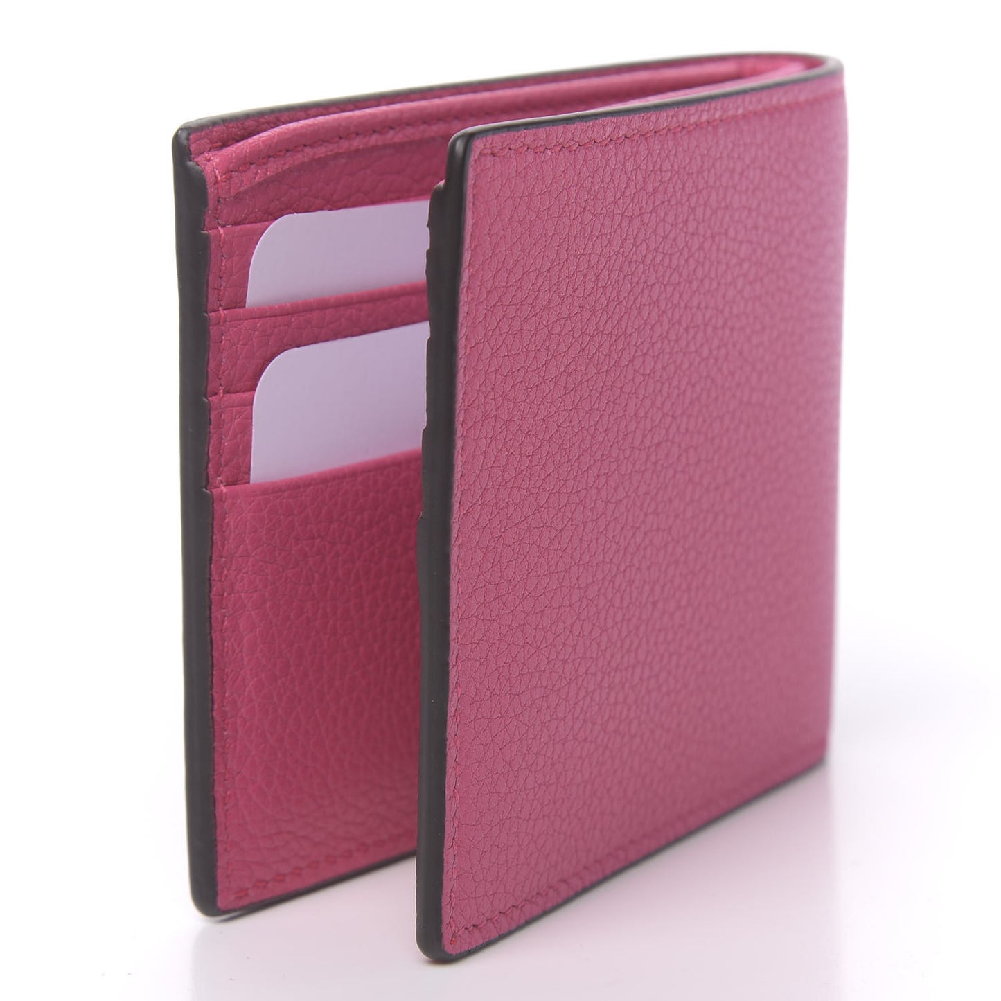 Grained Calfskin Logo Bi-Fold Wallet Box Pink Green