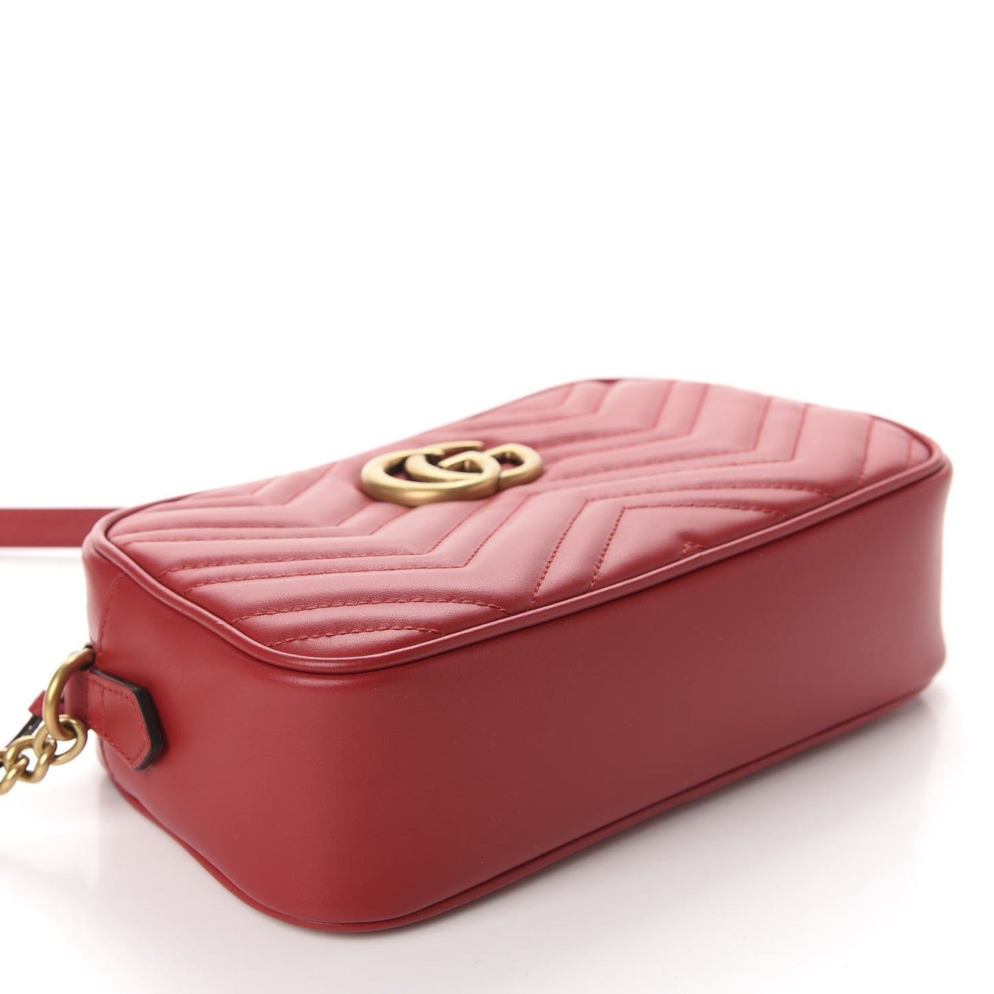 Calfskin Matelasse Small GG Marmont Chain Shoulder Bag Hibiscus Red
