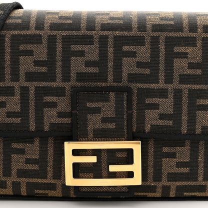 Fendi Fabric Jacquard FF 1974 Medium Baguette Tobacco Moro Black 8 of 11