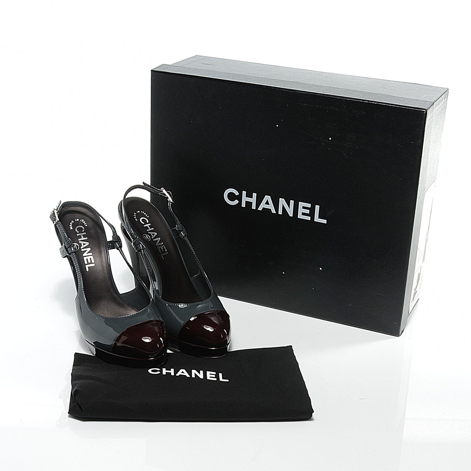 Chanel Patent Cap Toe Sling Back Pumps 36 Grey 4 of 5