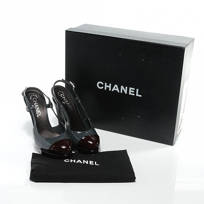 Chanel Patent Cap Toe Sling Back Pumps 36 Grey 4 of 5