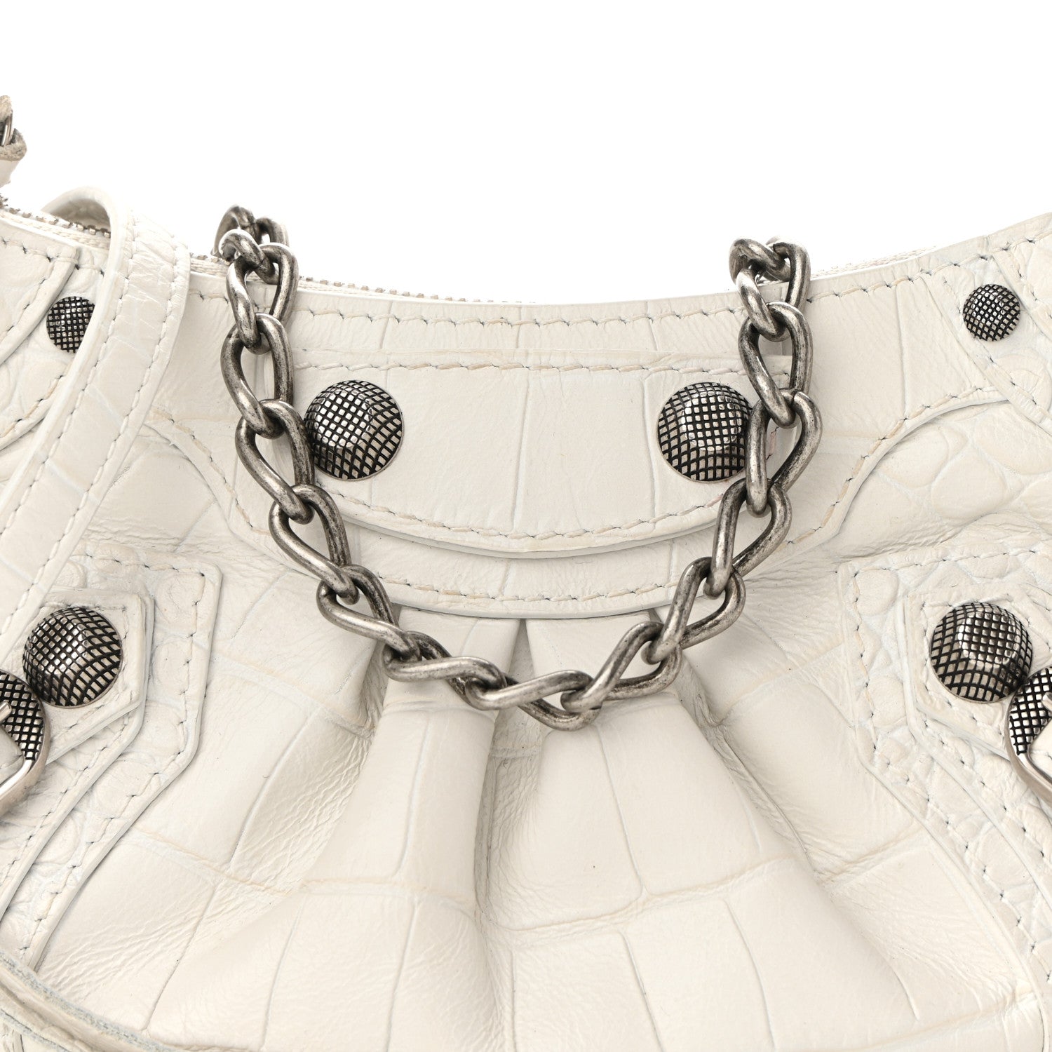 Balenciaga Extra Supple Calfskin Crocodile Embossed Le Cagole Mini Purse With Chain White 7 of 9