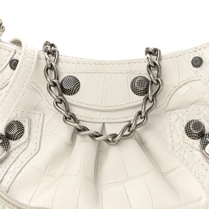 Balenciaga Extra Supple Calfskin Crocodile Embossed Le Cagole Mini Purse With Chain White 7 of 9