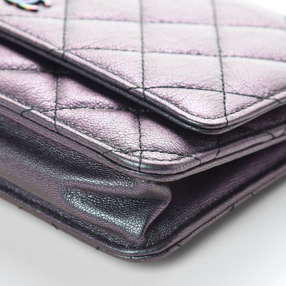 Chanel Iridescent Goatskin Quilted Wallet On Chain WOC Purple 10 of 13