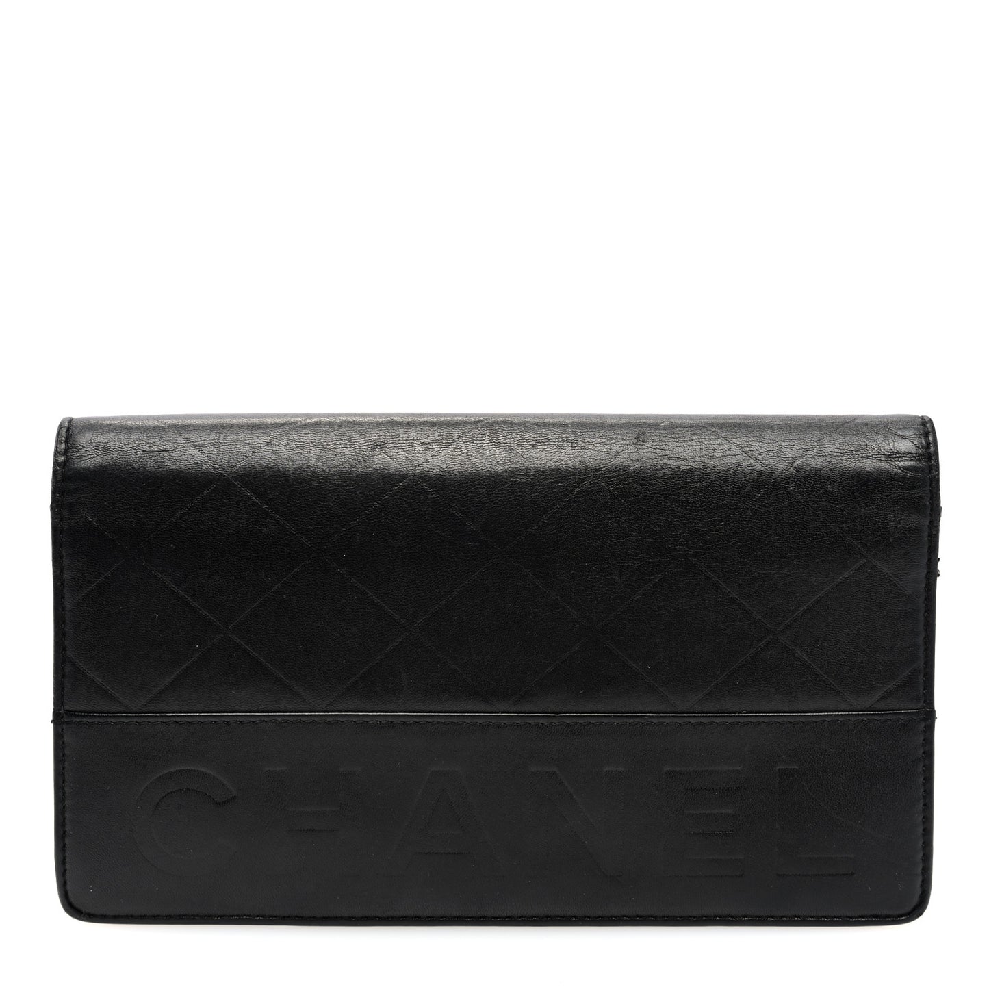 Lambskin Embossed Logo Yen Wallet Black