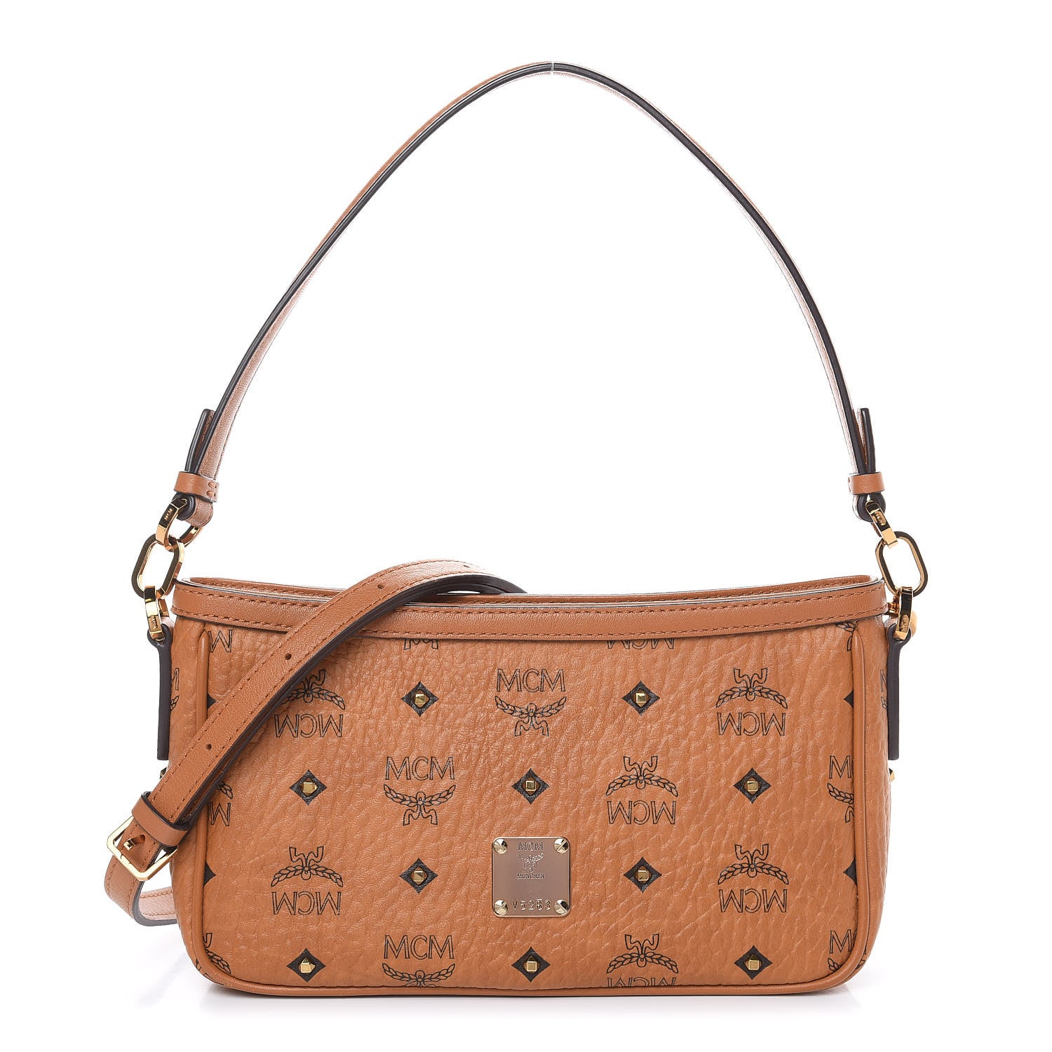MCM Visetos Studded Small Crossbody Bag Cognac 1 of 10