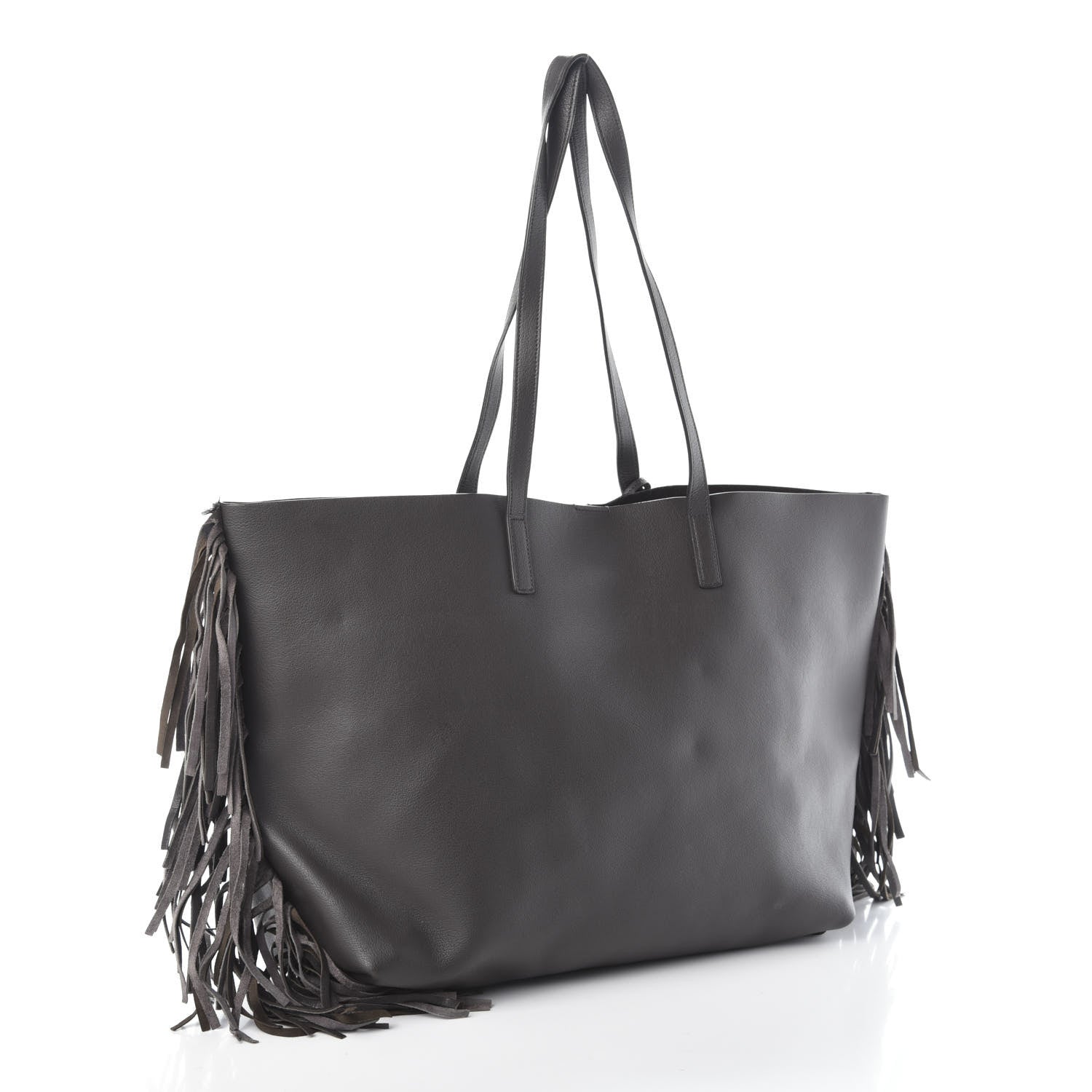 Saint Laurent Calfskin Large Fringe Shopping Tote Dark Grey 3 of 10