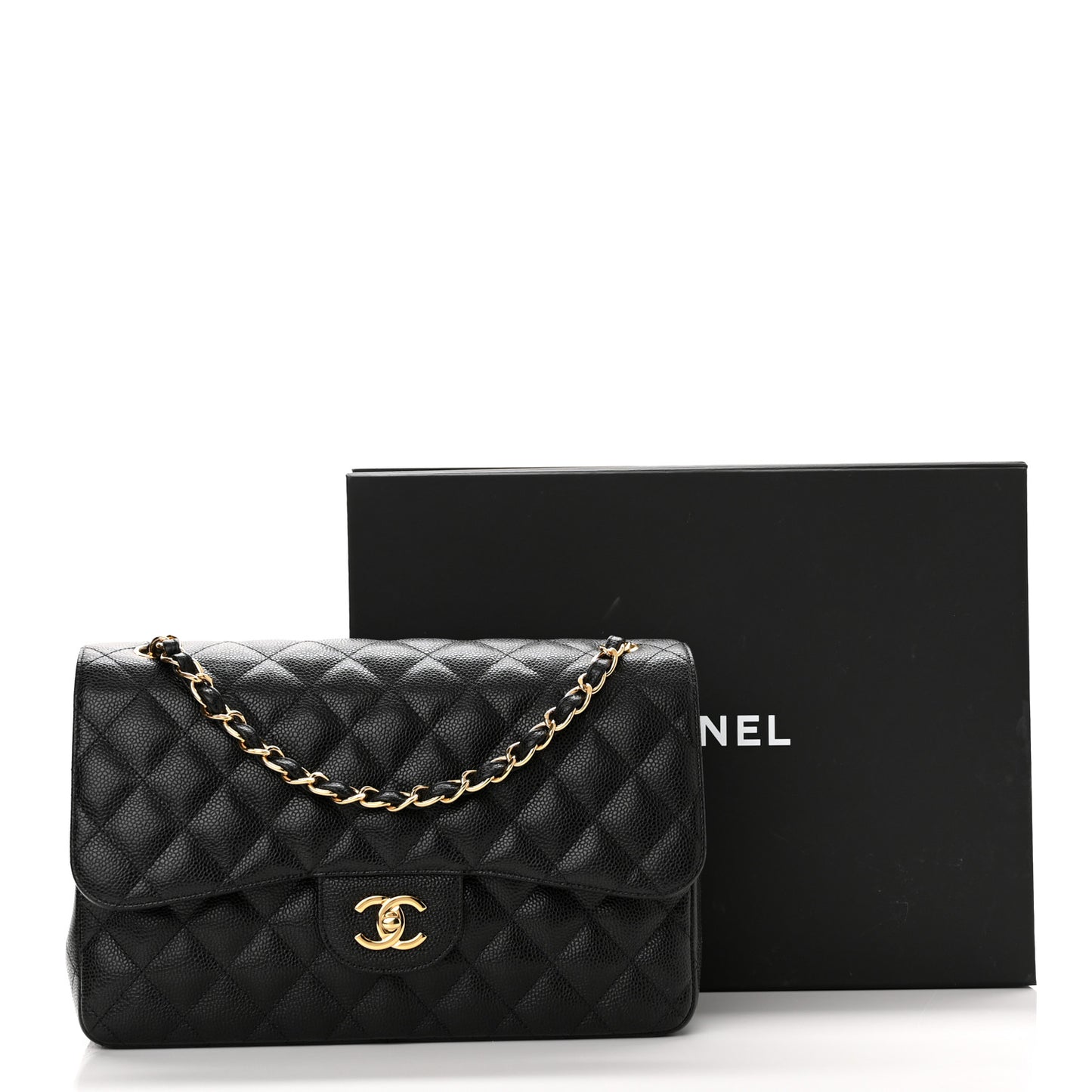 Caviar Quilted Jumbo Double Flap Black