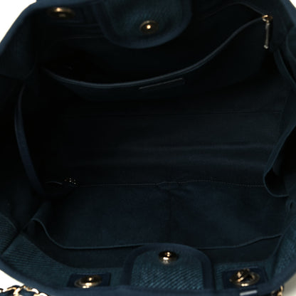 Chanel Mixed Fibers Calfskin Medium Deauville Tote Navy Blue 4 of 8