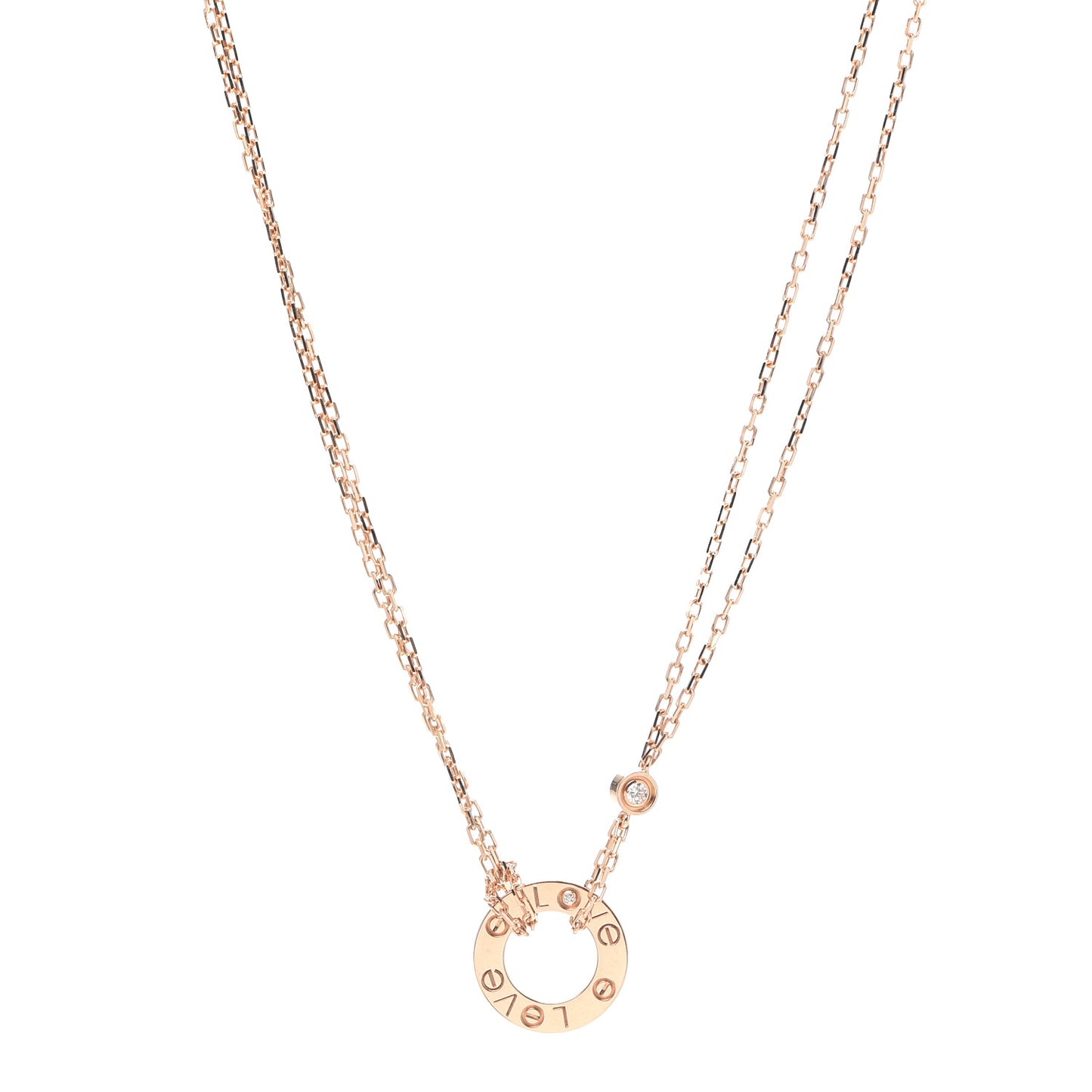 18K Pink Gold 2 Diamond LOVE Necklace