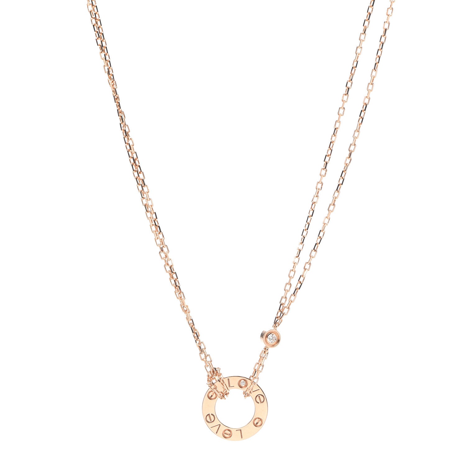Cartier 18K Pink Gold 2 Diamond LOVE Necklace 1 of 6