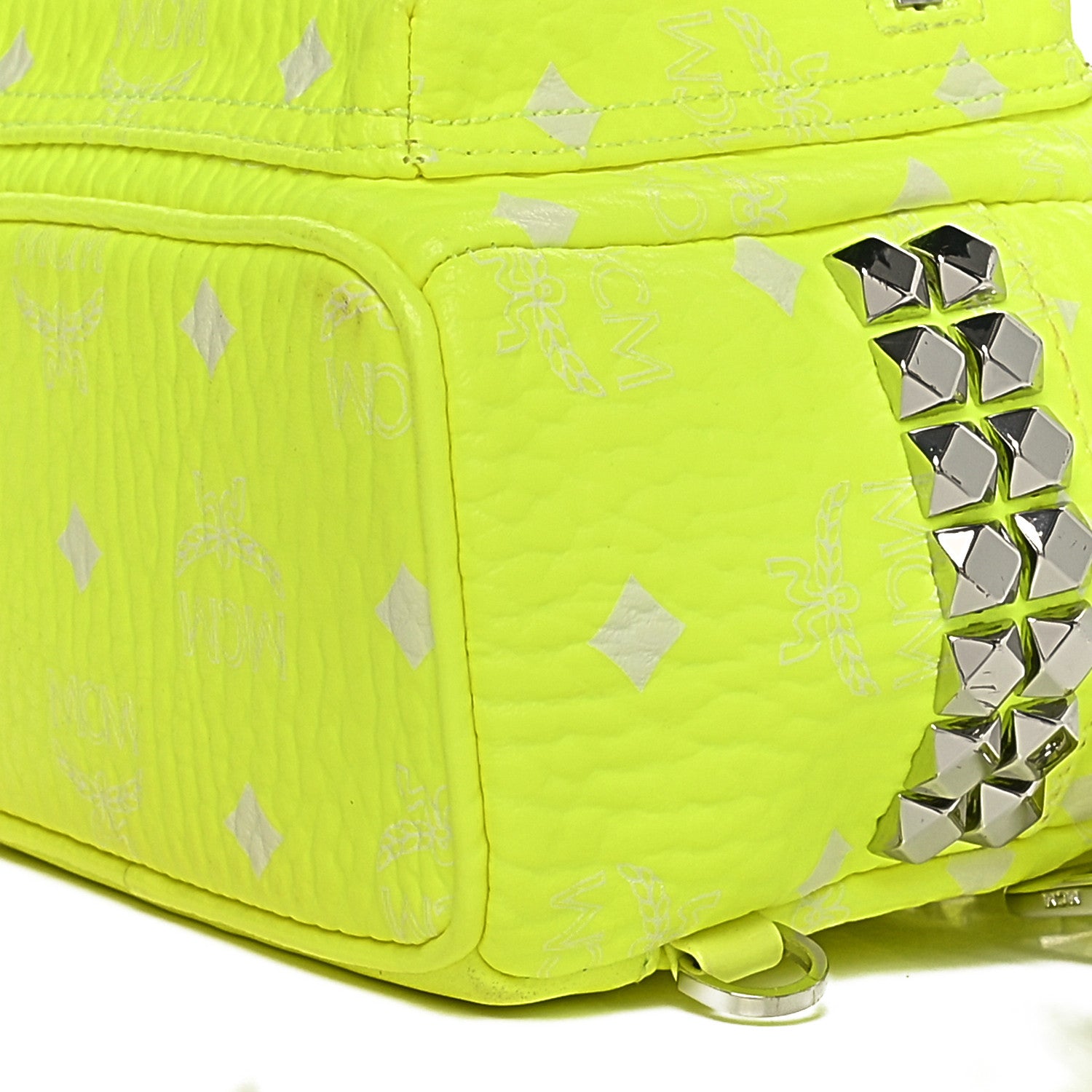 MCM Visetos Side Stud X-Mini Stark Bebe Boo Backpack Neon Yellow 9 of 9