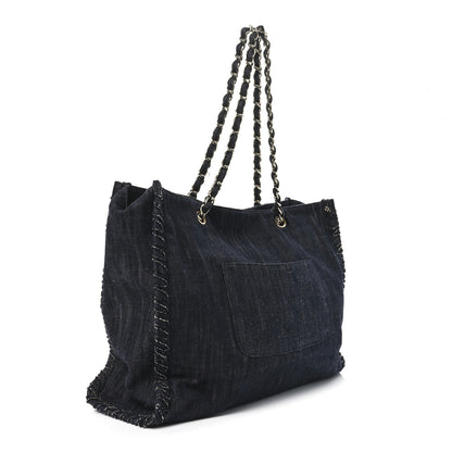 Chanel Denim Embroidered Night Flight Tote Blue 3 of 12