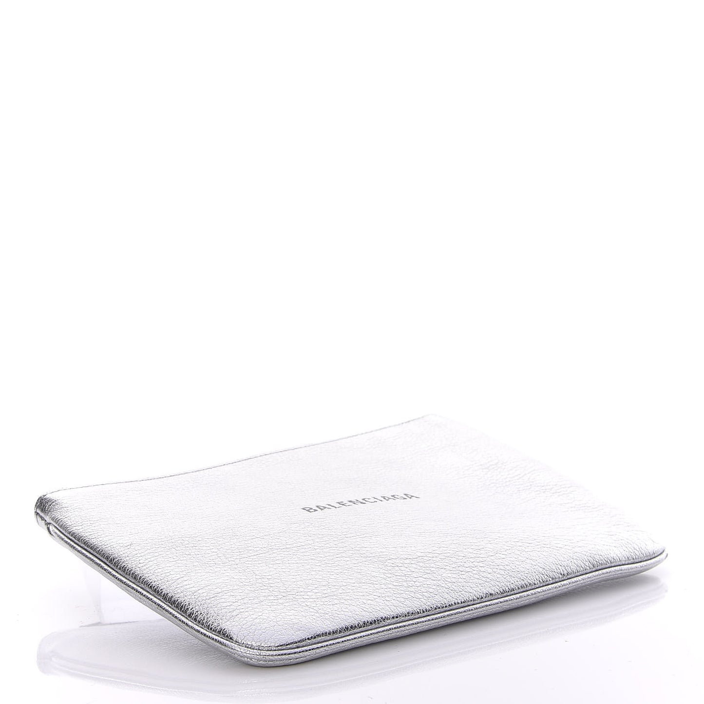 Metallic Goatskin Logo Large Everyday Zip Pouch Argent Black