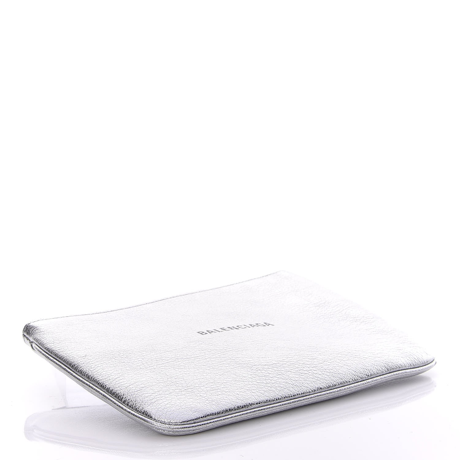 Balenciaga Metallic Goatskin Logo Large Everyday Zip Pouch Argent Black 4 of 7