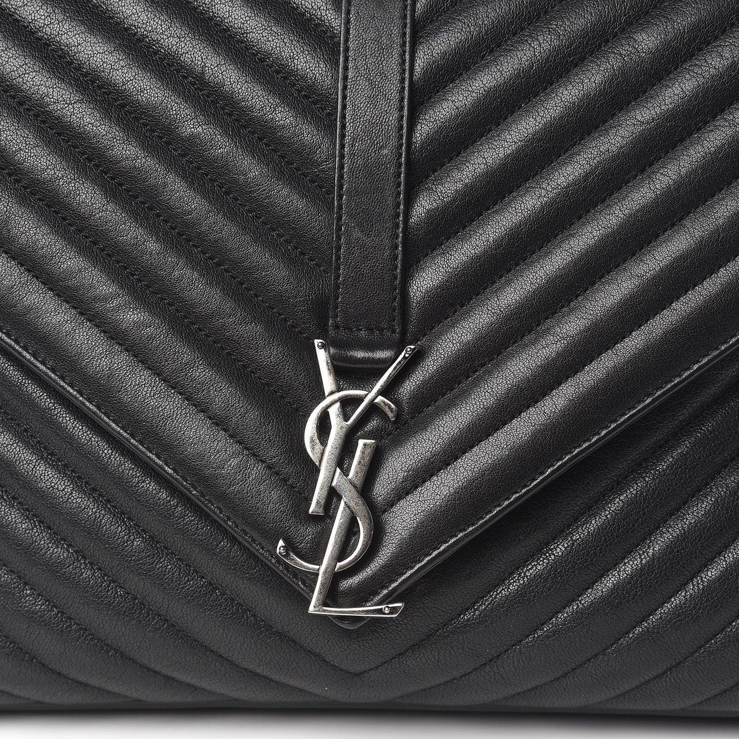 Sheepskin Matelasse Chevron Monogram Large College Satchel Black