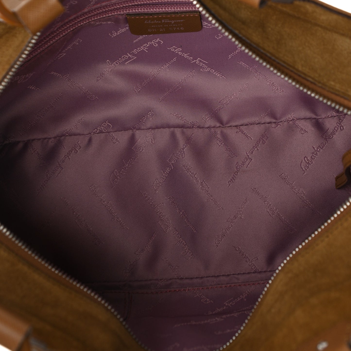 Suede Printed Calfskin Gancini Satchel Brown