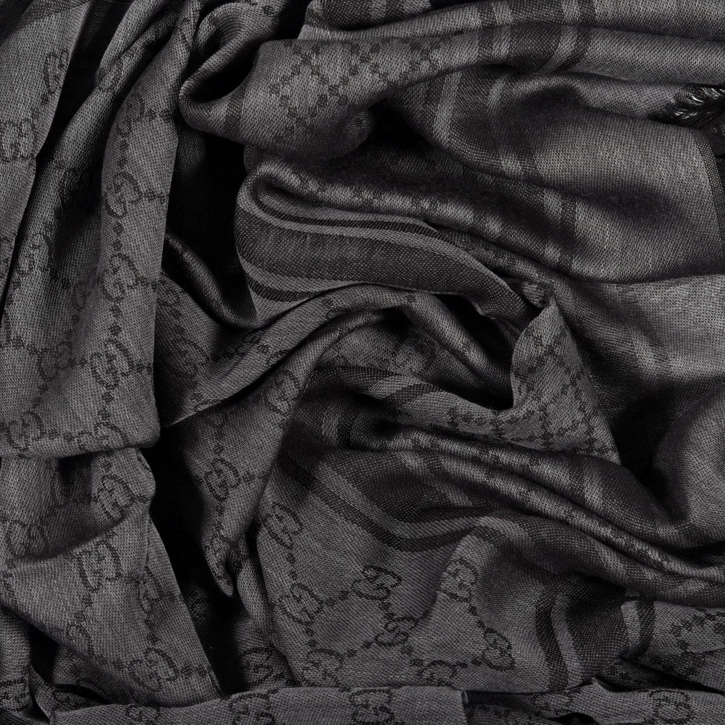 Wool Silk GG Monogram Diamante Plaid Cavendish Square Shawl Black Grey