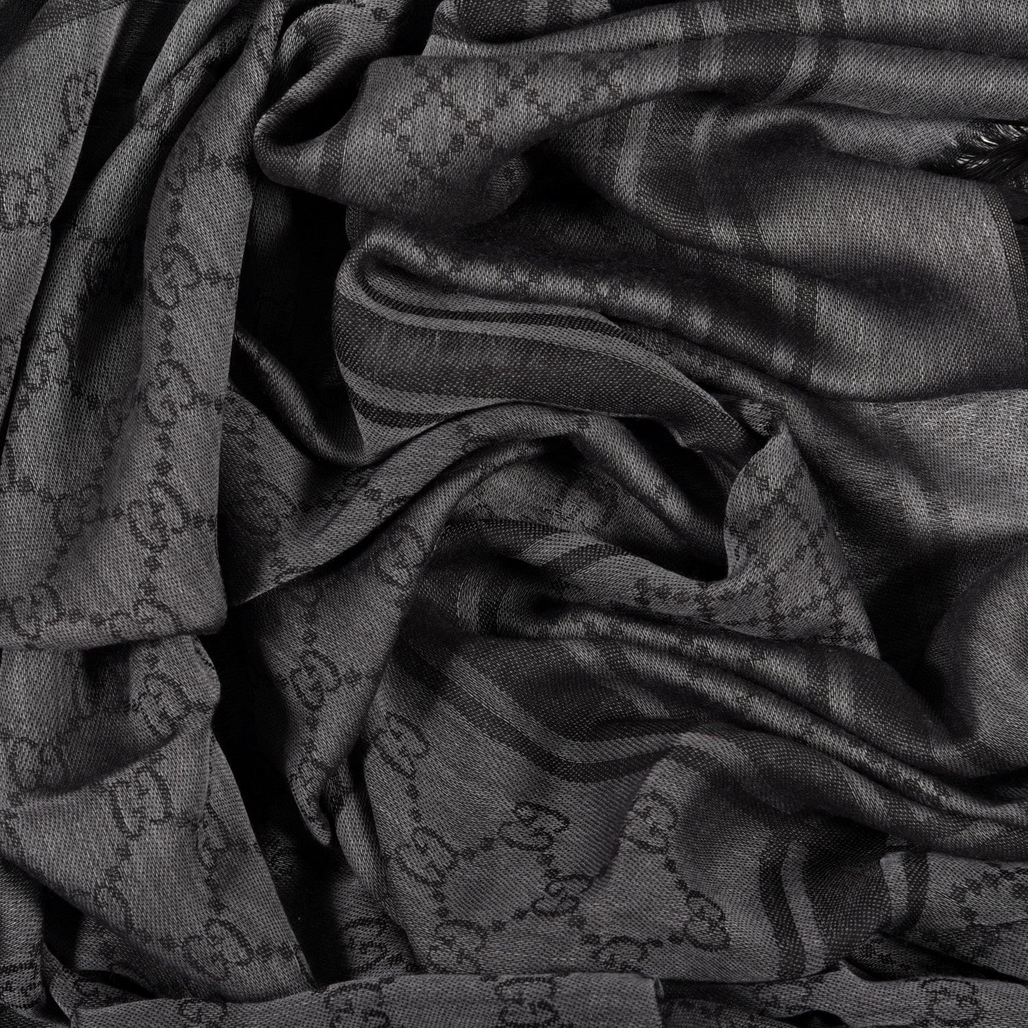 Gucci Wool Silk GG Monogram Diamante Plaid Cavendish Square Shawl Black Grey 3 of 4