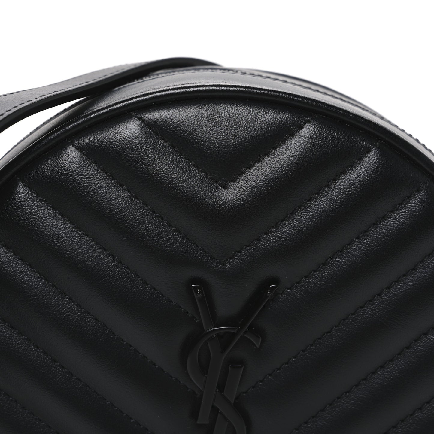Calfskin Matelasse Chevron Round Vinyle Camera Bag Black