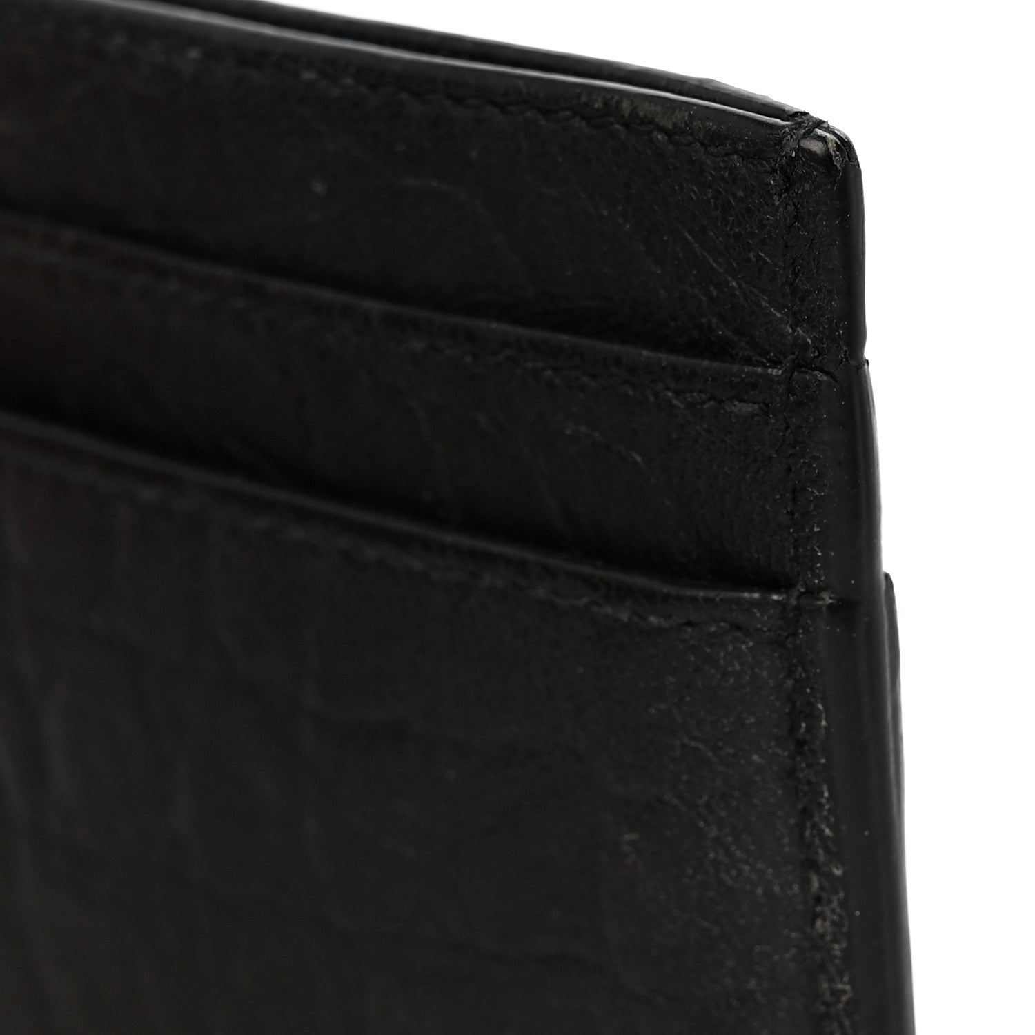 Saint Laurent Calfskin Crocodile Embossed Monogram Credit Card Case Black 9 of 10