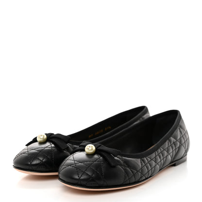 Christian Dior Calfskin Cannage Pearl Bow Ballet Flats 37.5 Black 4 of 9