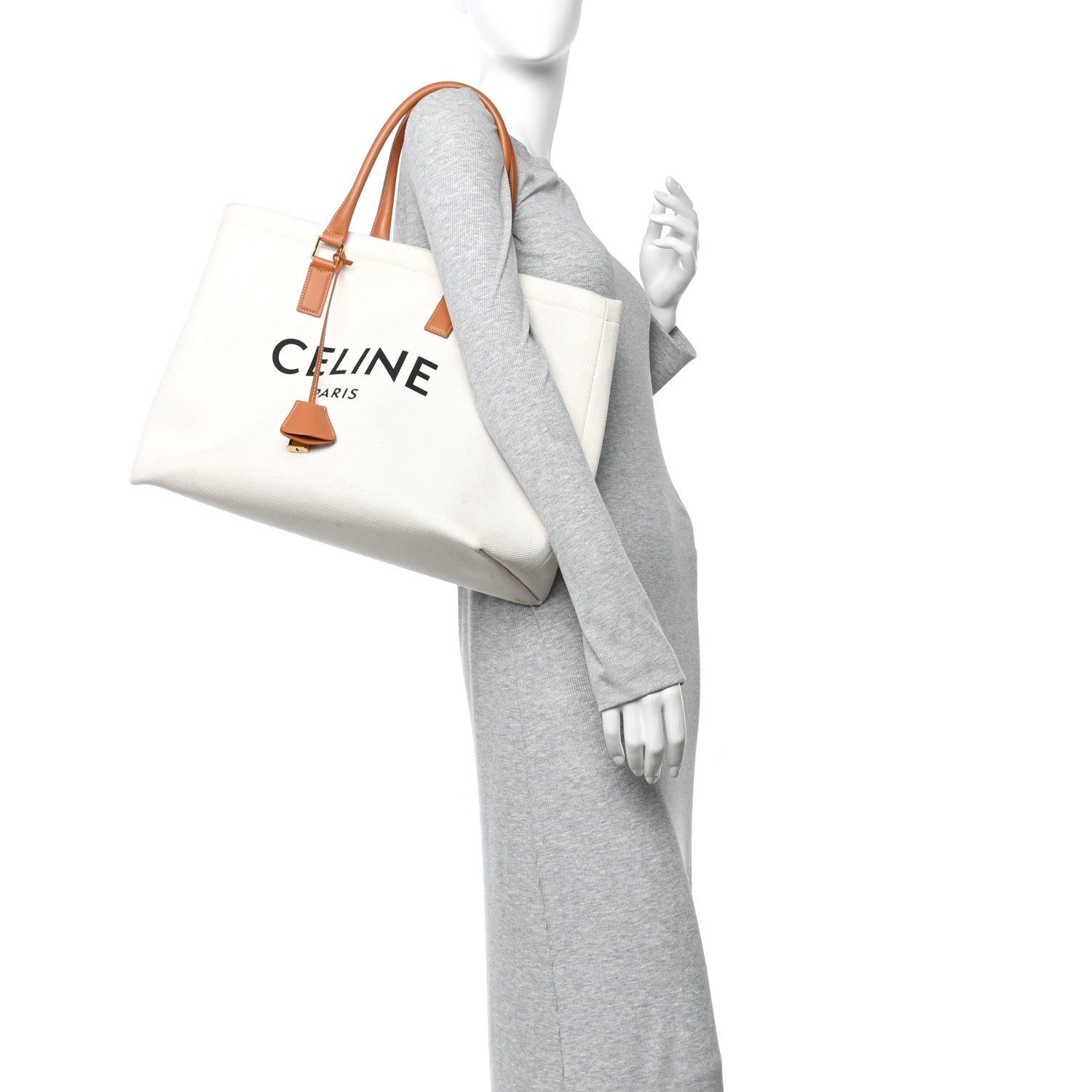 Celine Canvas Calfskin Horizontal Cabas Natural Tan 2 of 14