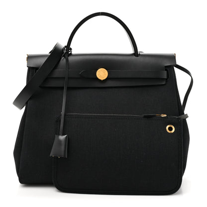 Hermes Military Toile Vache Hunter Herbag Zip PM 31 Black 3 of 12