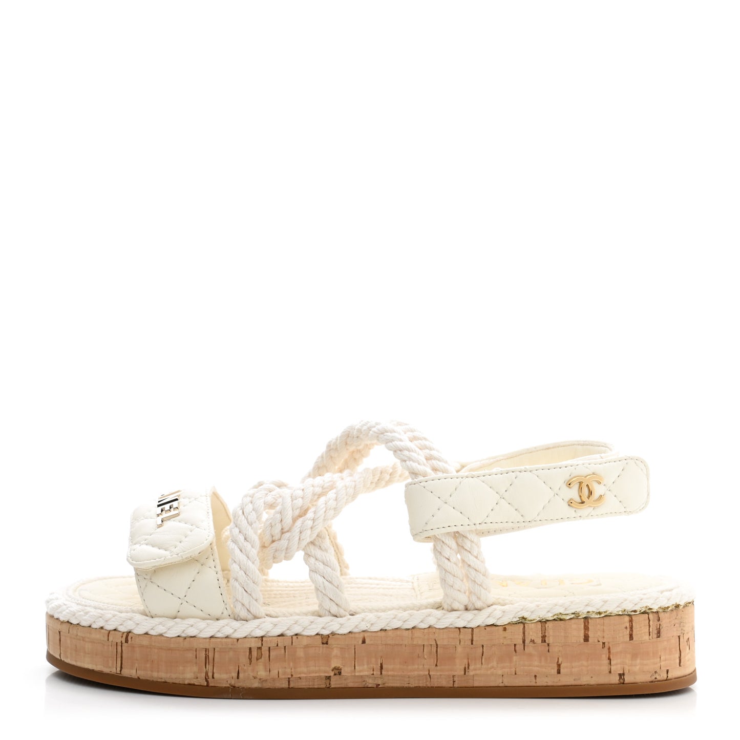 Cord Lambskin Quilted Logo Sandals 35 White