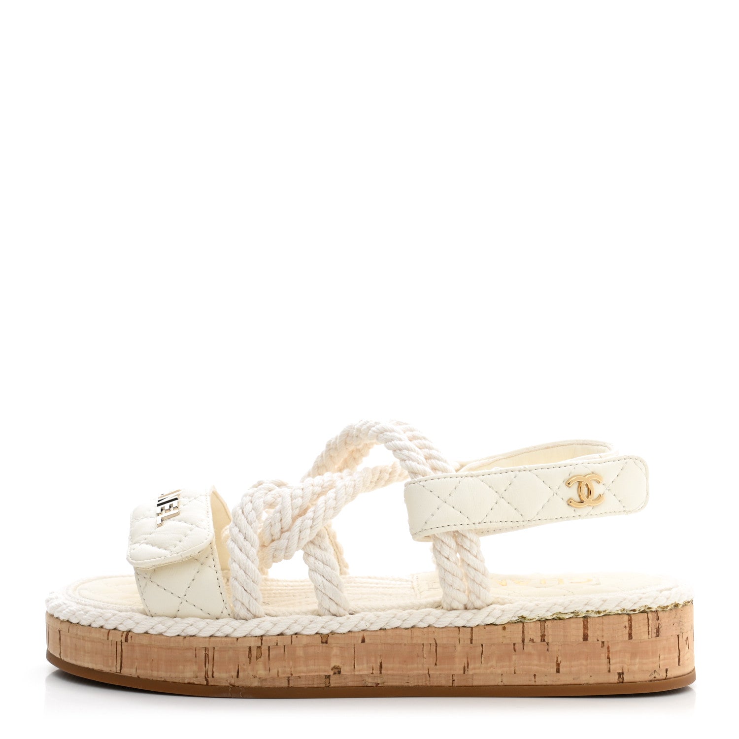 Chanel Cord Lambskin Quilted Logo Sandals 35 White 1 of 11