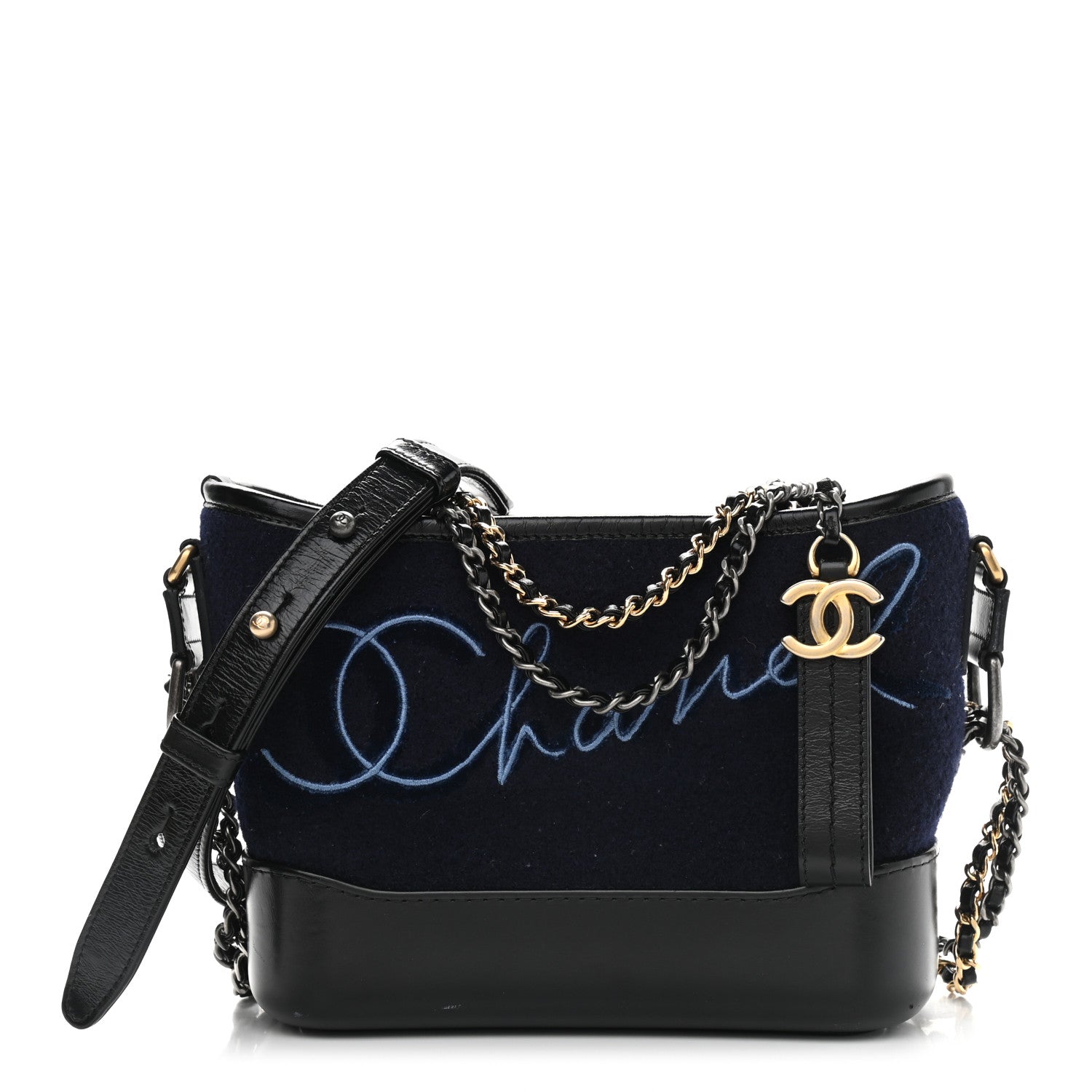 Chanel Wool Embroidered Medium Gabrielle Hobo Dark Navy Blue 1 of 9