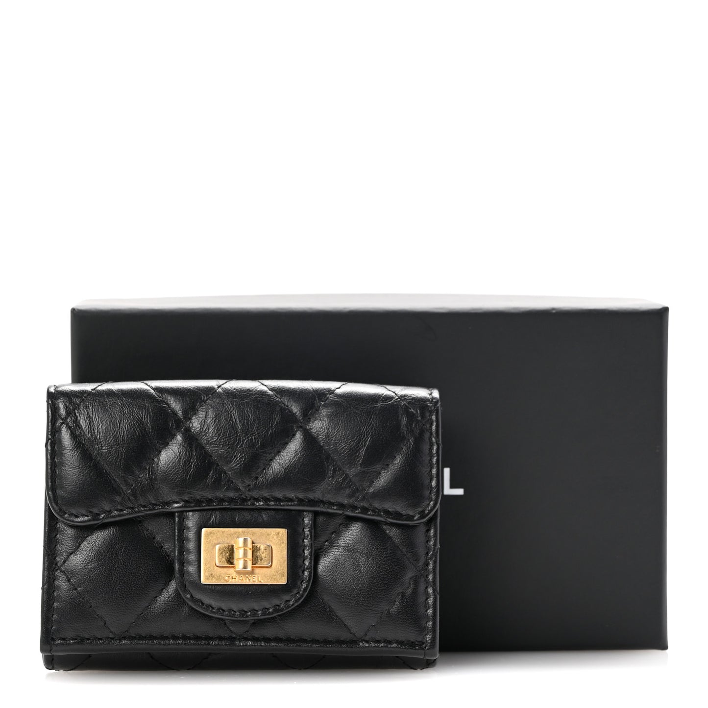 Aged Calfskin Quilted Reissue Compact Wallet Black