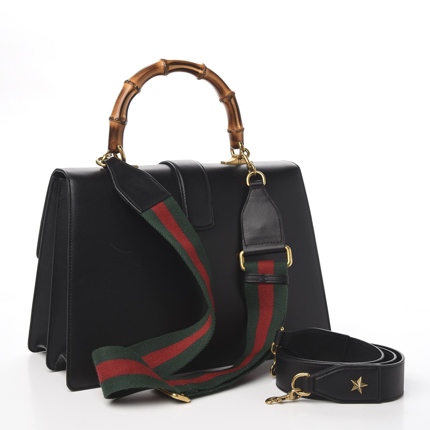 Gucci Calfskin Bamboo Web Large Dionysus Top Handle Bag Black Bright Evergreen Hibiscus Red 2 of 10