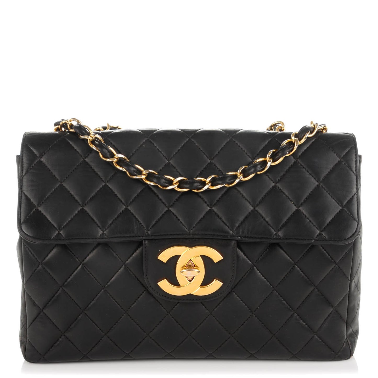 Lambskin Quilted Jumbo Flap Black