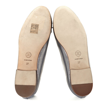 Chanel Metallic Lambskin CC Cap Toe Ballerina Flats 37 Silver 7 of 11