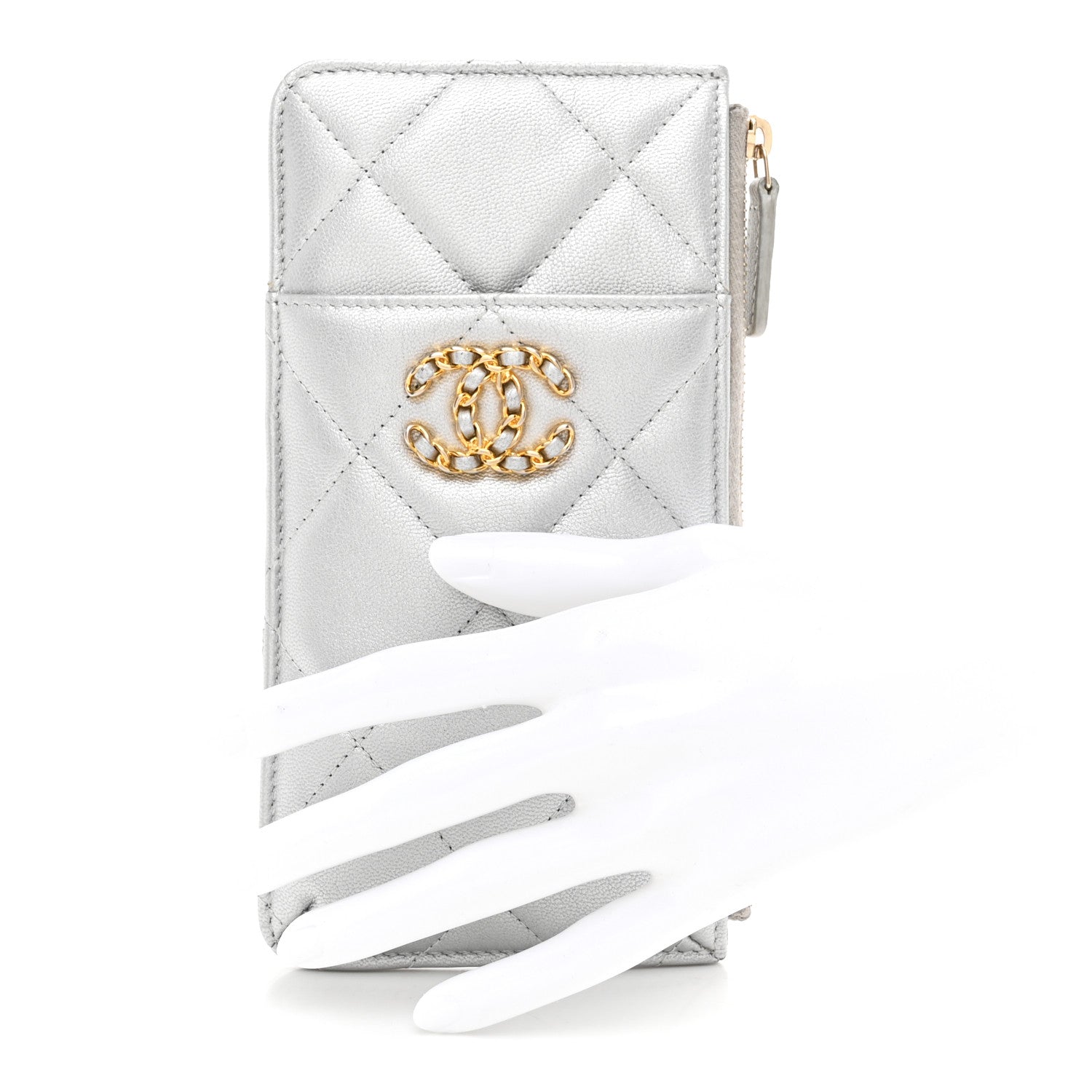 Chanel Lambskin Quilted Chanel 19 Phone and Card Holder Silver 2 of 8