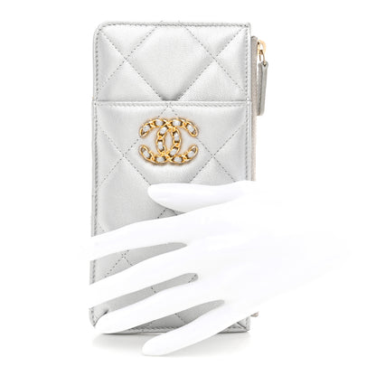 Chanel Lambskin Quilted Chanel 19 Phone and Card Holder Silver 2 of 8