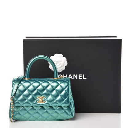 Chanel Metallic Caviar Quilted Mini Coco Handle Flap Blue 10 of 10