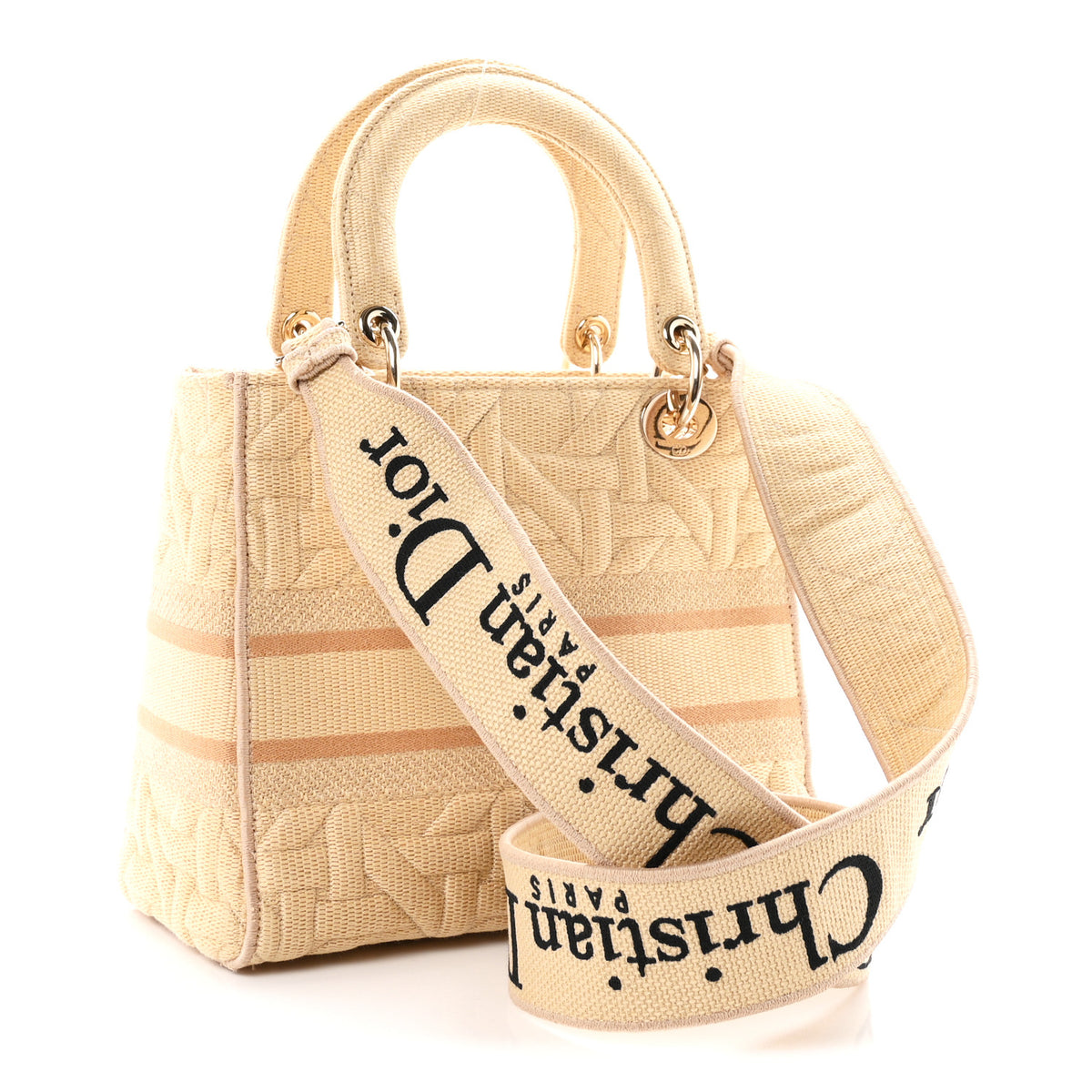 Raffia Woven 3D Embroidered Medium Lady D-Lite Natural Black