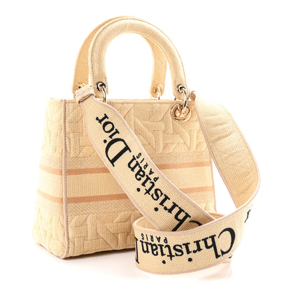 Christian Dior Raffia Woven 3D Embroidered Medium Lady D-Lite Natural Black 3 of 10