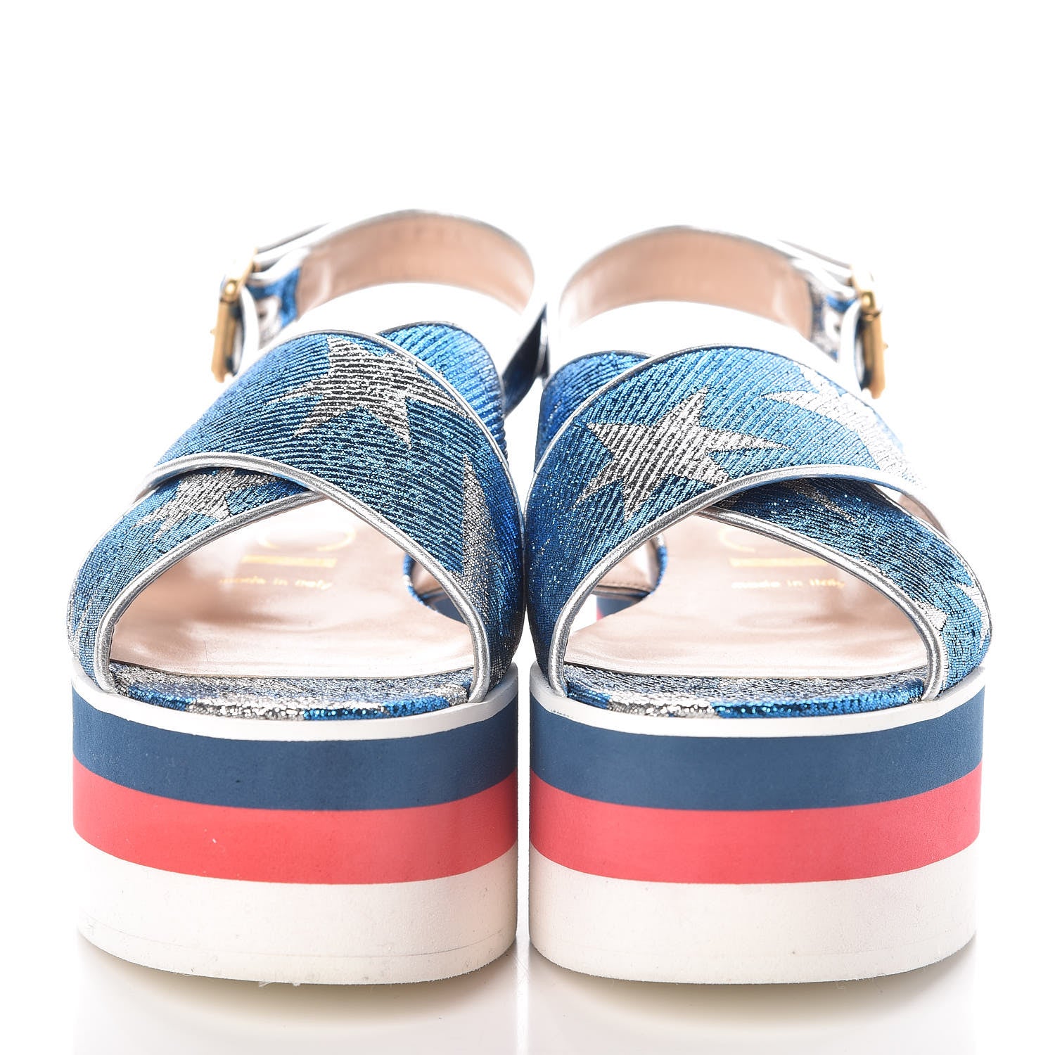 Gucci Nappa Silk Lurex Starry Sky Crossover Platform Sandals 36.5 Bluette Silver 2 of 7