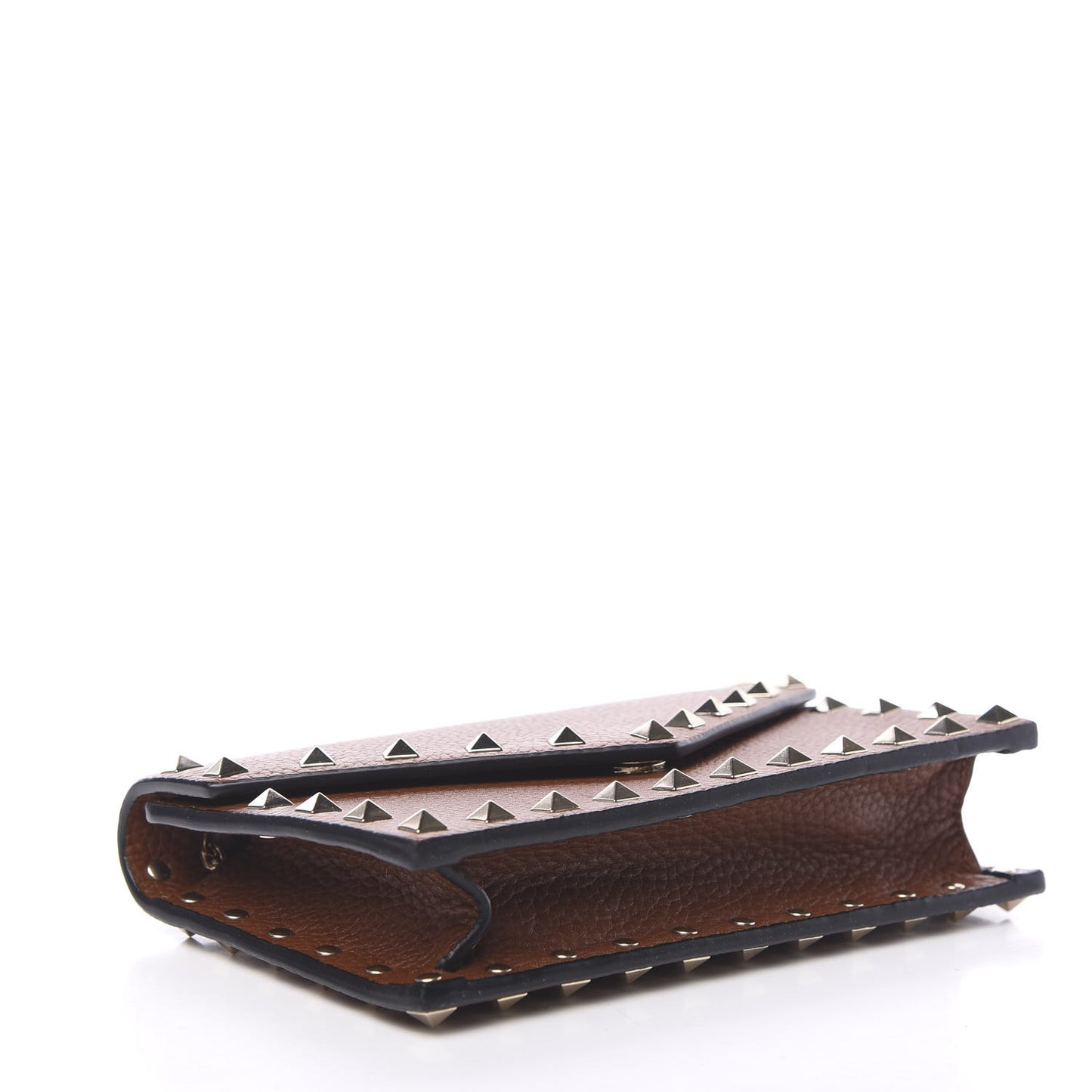 Pebbled Calfskin Rockstud Envelope Wallet on Chain Bright Cognac